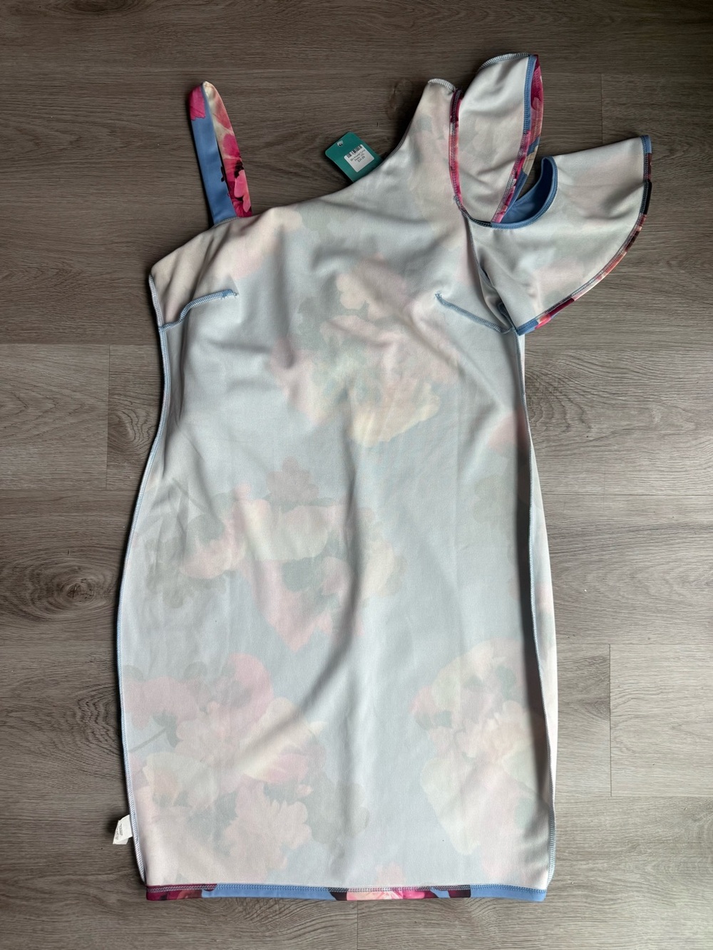 Soprano Blue One-Shoulder Floral Ruffle Dress with Pink Accents - Picture 11 of 13